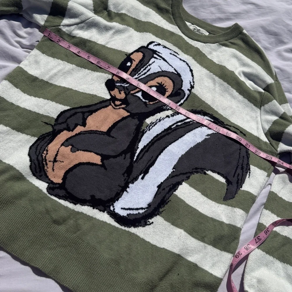 Disney Bambi Flower Skunk Sweater Green Striped Wool Blend Size Large - Picture 3 of 6